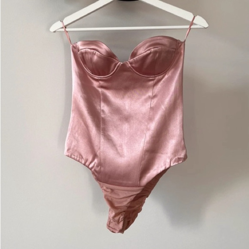 NWOT Zara Rose Gold/Pink Satin Strapless Bodysuit